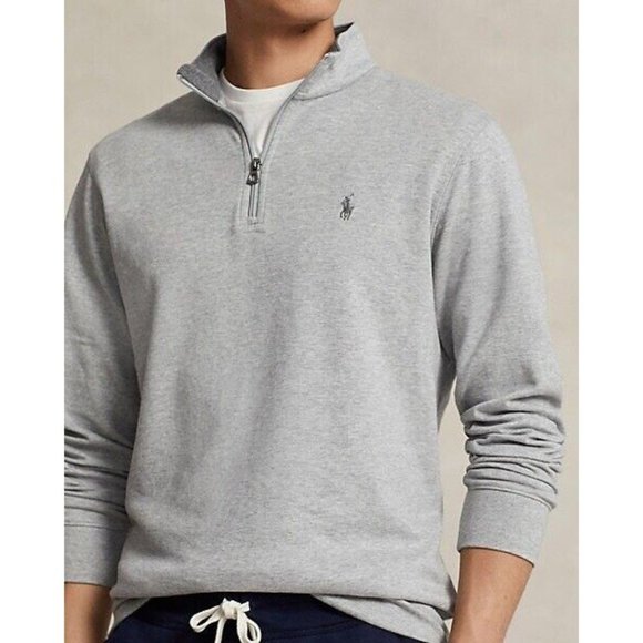 Polo Ralph Lauren Gray Quarter Zip Mock‎ Neck Sweater Regular Fit XL Mens Horse - Picture 1 of 10